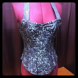 Brocade Steel Boned Halter Style Overbust Corset